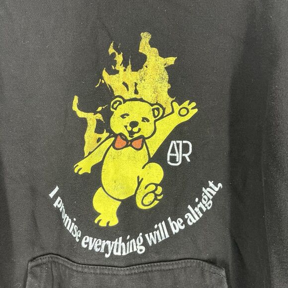 AJR Hoodie Size XL Black Flaming Dancing Bear Graphic 2021 Tour Sweatshirt - Picture 3 of 6